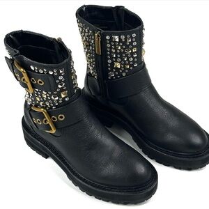 ISO✨KURT GEIGER HACKNEY STUD & BUCKLE BIKER STYLE ANKLE BOOTS SIZE 10 or 10.5
